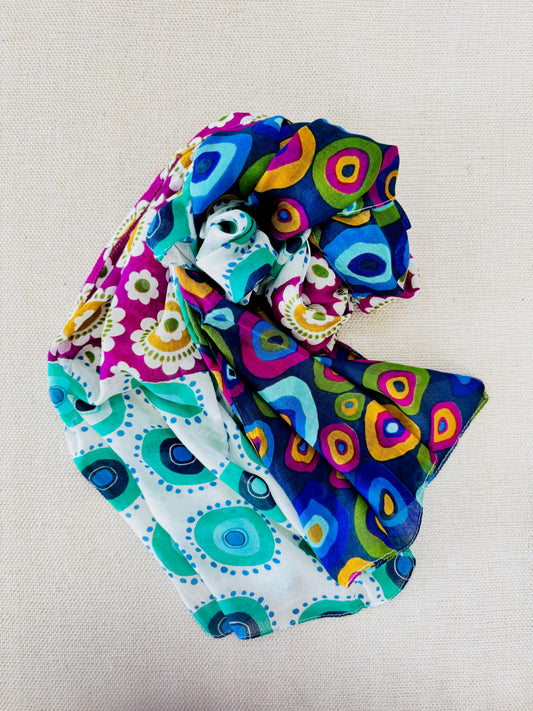 Lightweight Printed Poly-Cotton Scarf for Women Light color - Printed Blue