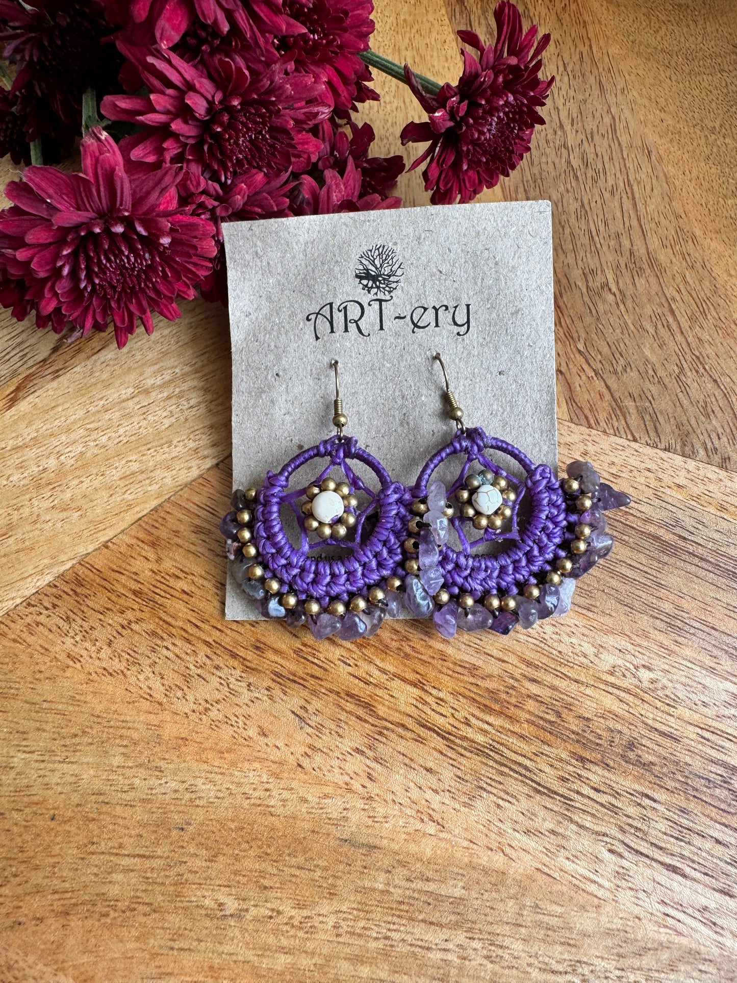 Handcrafted Boho Star Earrings - Lavender