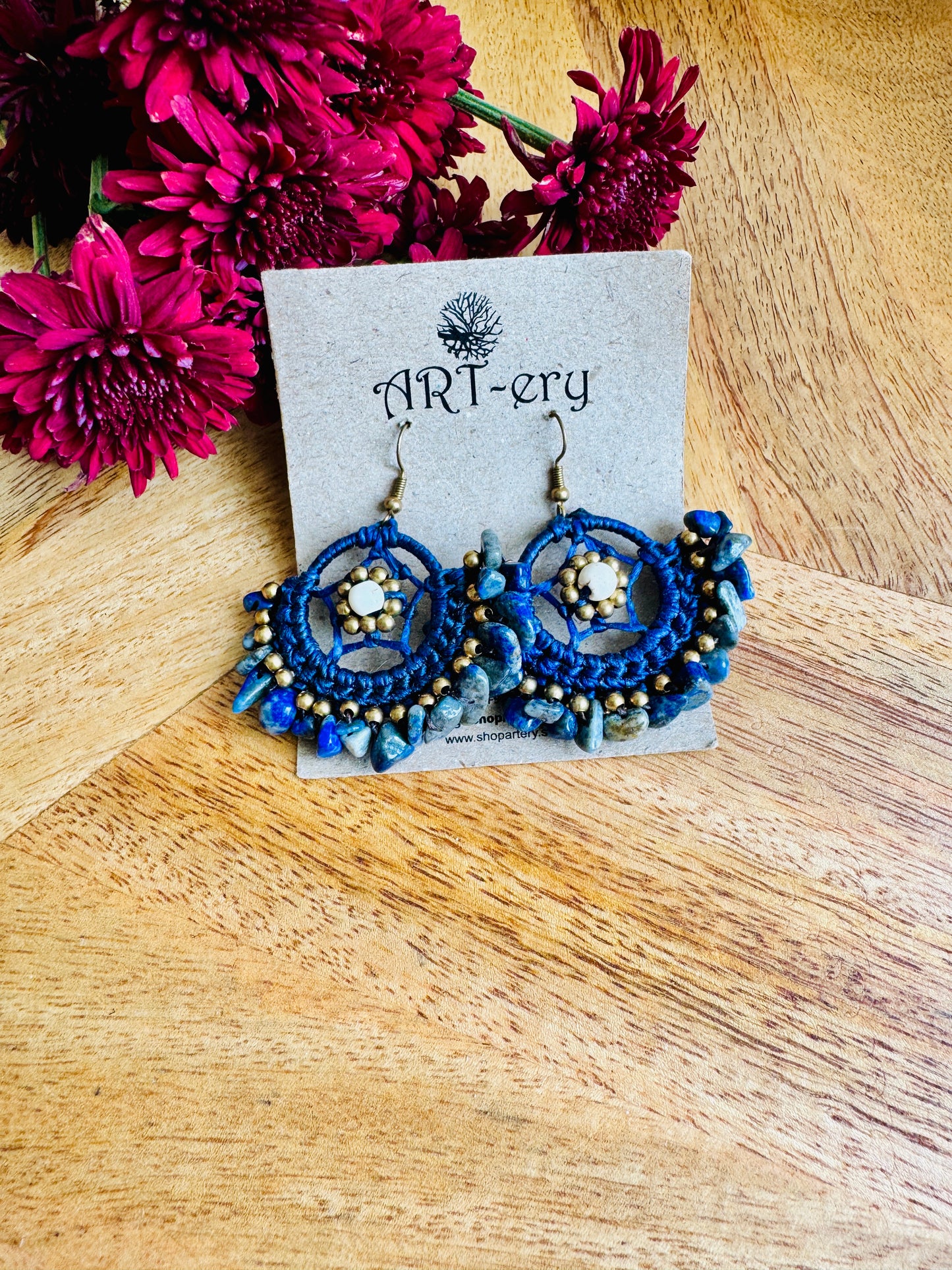 Handcrafted Boho Star Earrings - Dark Blue