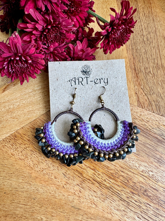 Handcrafted  Crochet earrings - Black and Lavender