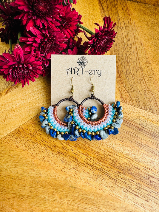 Handcrafted  Crochet earrings - Blue and Brown
