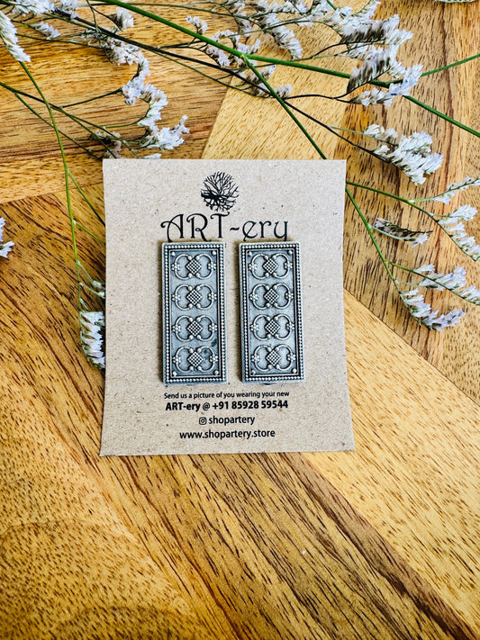 Oxidised silver big ear studs - Rectangle