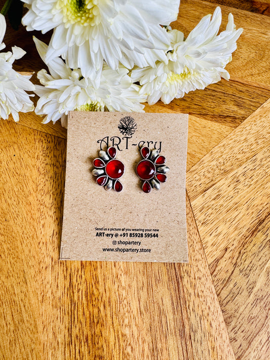 Semi circle light red stone earring