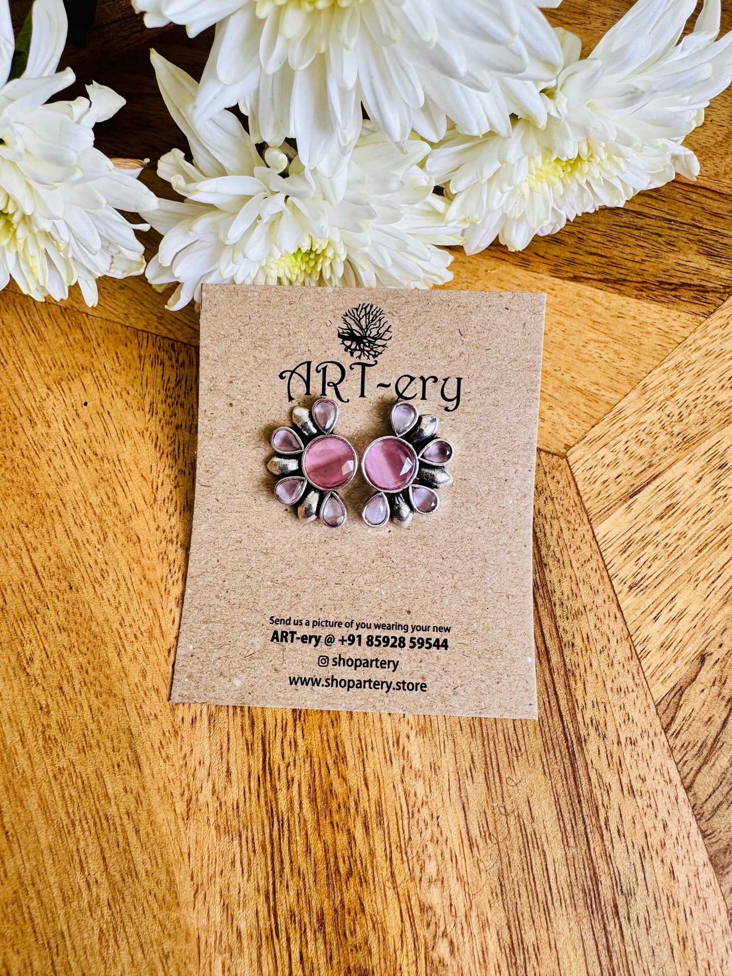 Semi circle pink stone earring