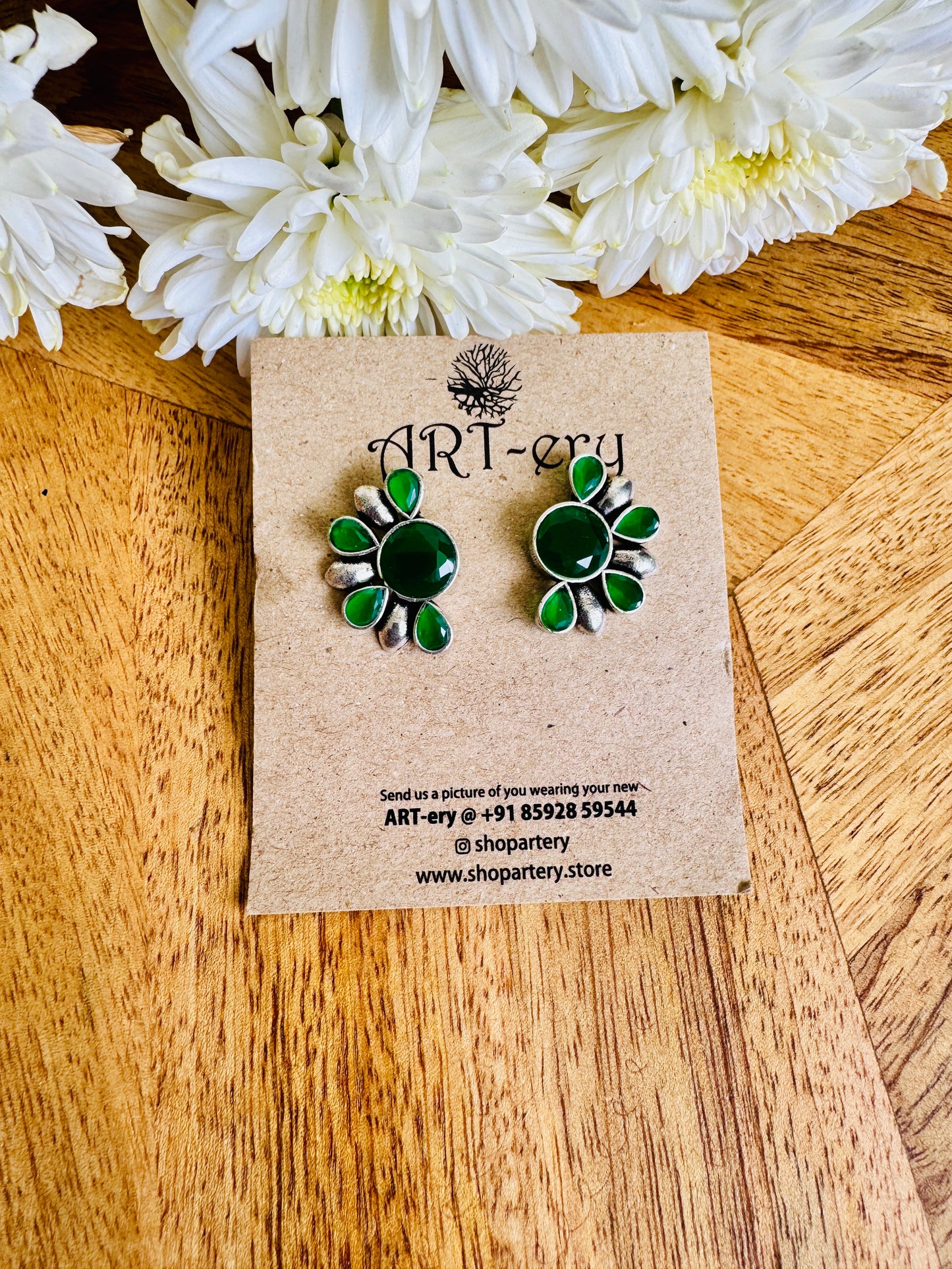 Semi circle green stone earring
