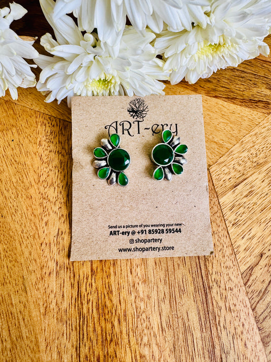 Semi circle green stone earring