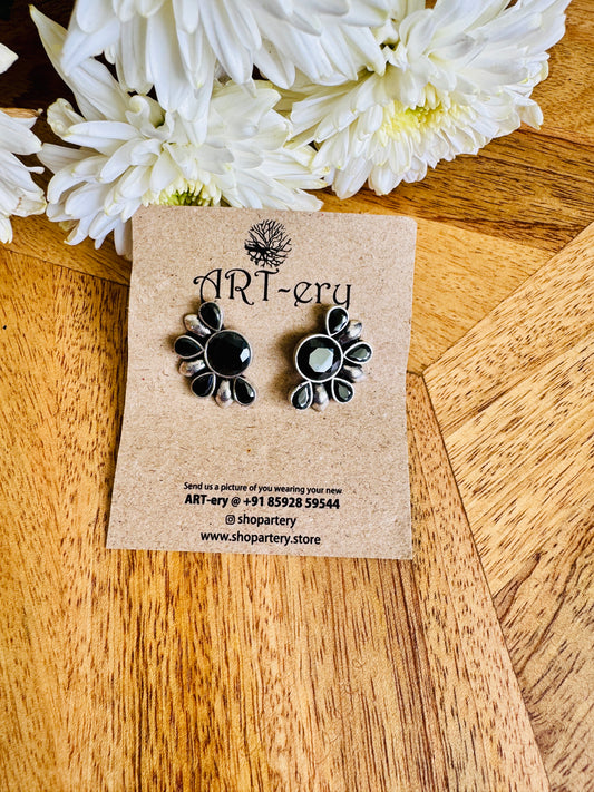 Semi circle black stone earring