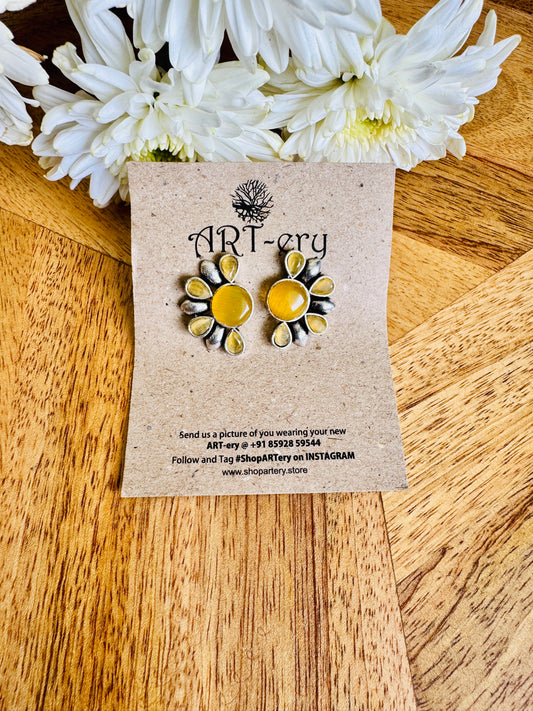 Semi circle light green stone earring - yellow