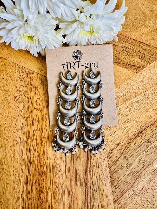 Oxidised Silver Crescent Moon Inspired Earrings – Statement Ethnic Jewellery