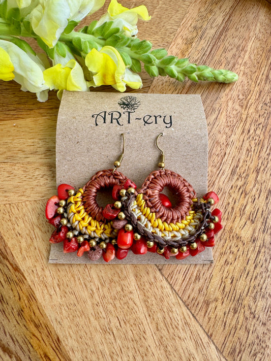Colorful Beaded Thread Dangler Earrings – Handmade by Far East Artisans | ART-ery Jewellery - Red crysdtal