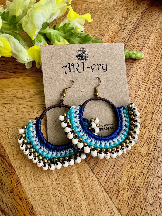 Colorful Beaded Thread Dangler Earrings – Handmade by Far East Artisans | ART-ery Jewellery  - White