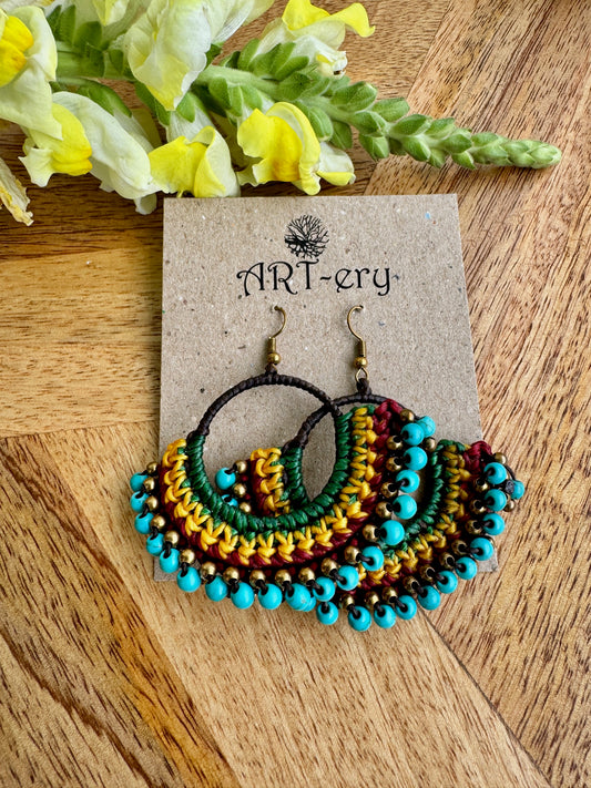 Colorful Beaded Thread Dangler Earrings – Handmade by Far East Artisans | ART-ery Jewellery  - Sky blue