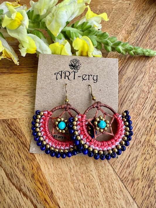 Colorful Beaded Thread Dangler Earrings – Handmade by Far East Artisans | ART-ery Jewellery  -Black (Copy)