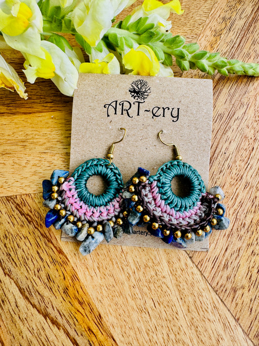 Colorful Beaded Thread Dangler Earrings – Handmade by Far East Artisans | ART-ery Jewellery -