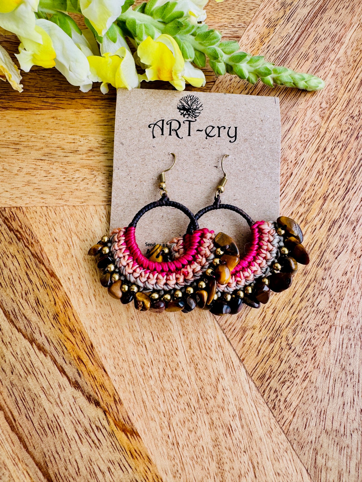 Colorful Beaded Thread Dangler Earrings – Handmade by Far East Artisans | ART-ery Jewellery  - Brown Crystal