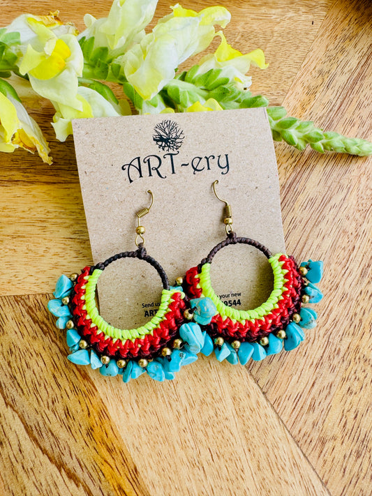 Colorful Beaded Thread Dangler Earrings – Handmade by Far East Artisans | ART-ery Jewellery - Blue Crystal