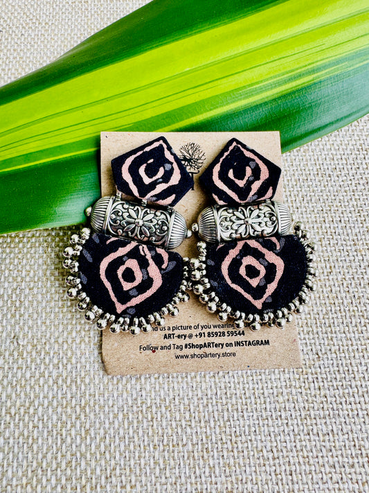 Fabric Earrings with indian fabric  - Large size with gunghroo