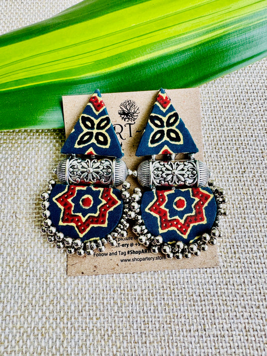Fabric Earrings with indian fabric  - Large size with gunghroo