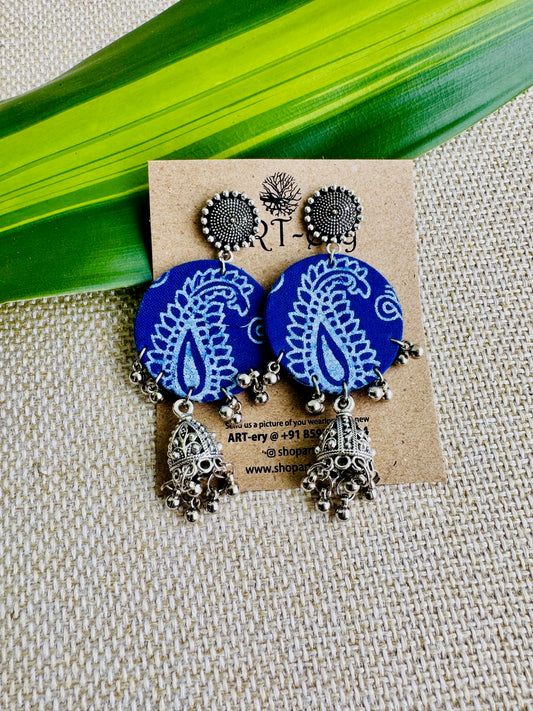 Long dangler fabric earring from ART-ery - Blue