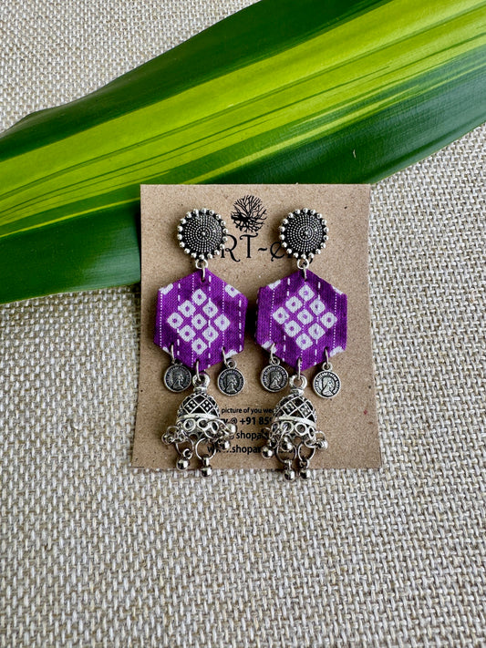 Lightweight fabric earring purple printed earrings