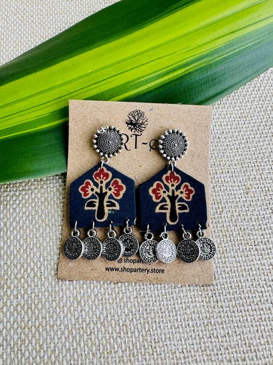 Lightweight fabric earring Black printed earrings  - Deep blue