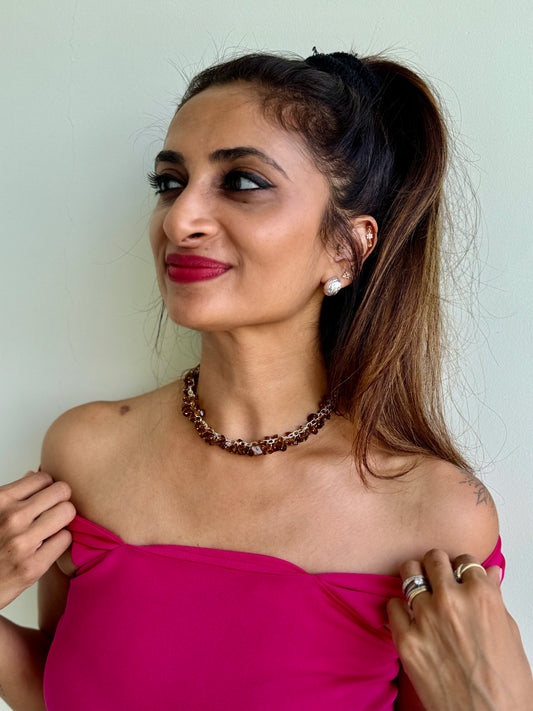 Floral crystals statement necklace - Deep