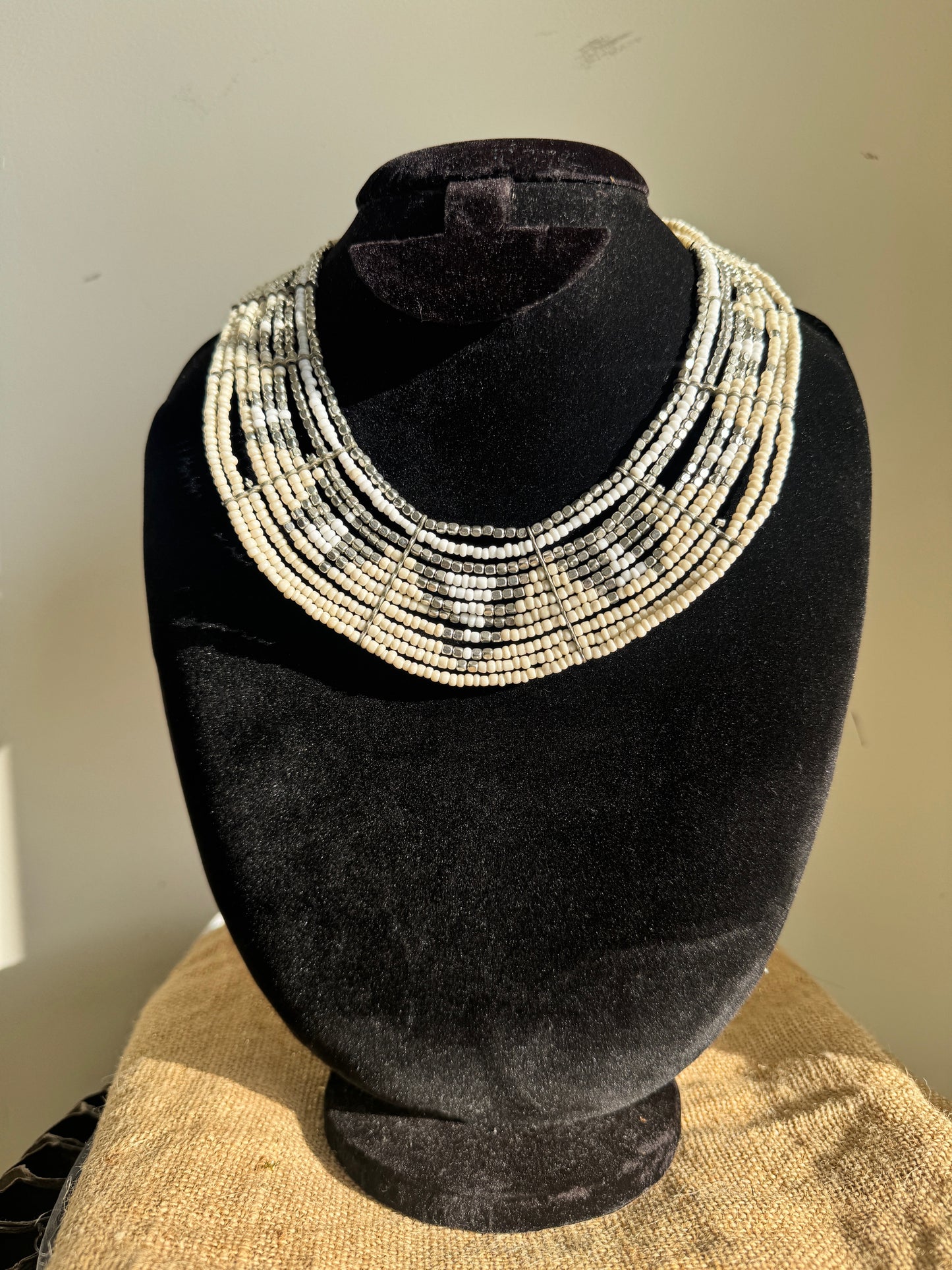 Off white and silver cluster necklace