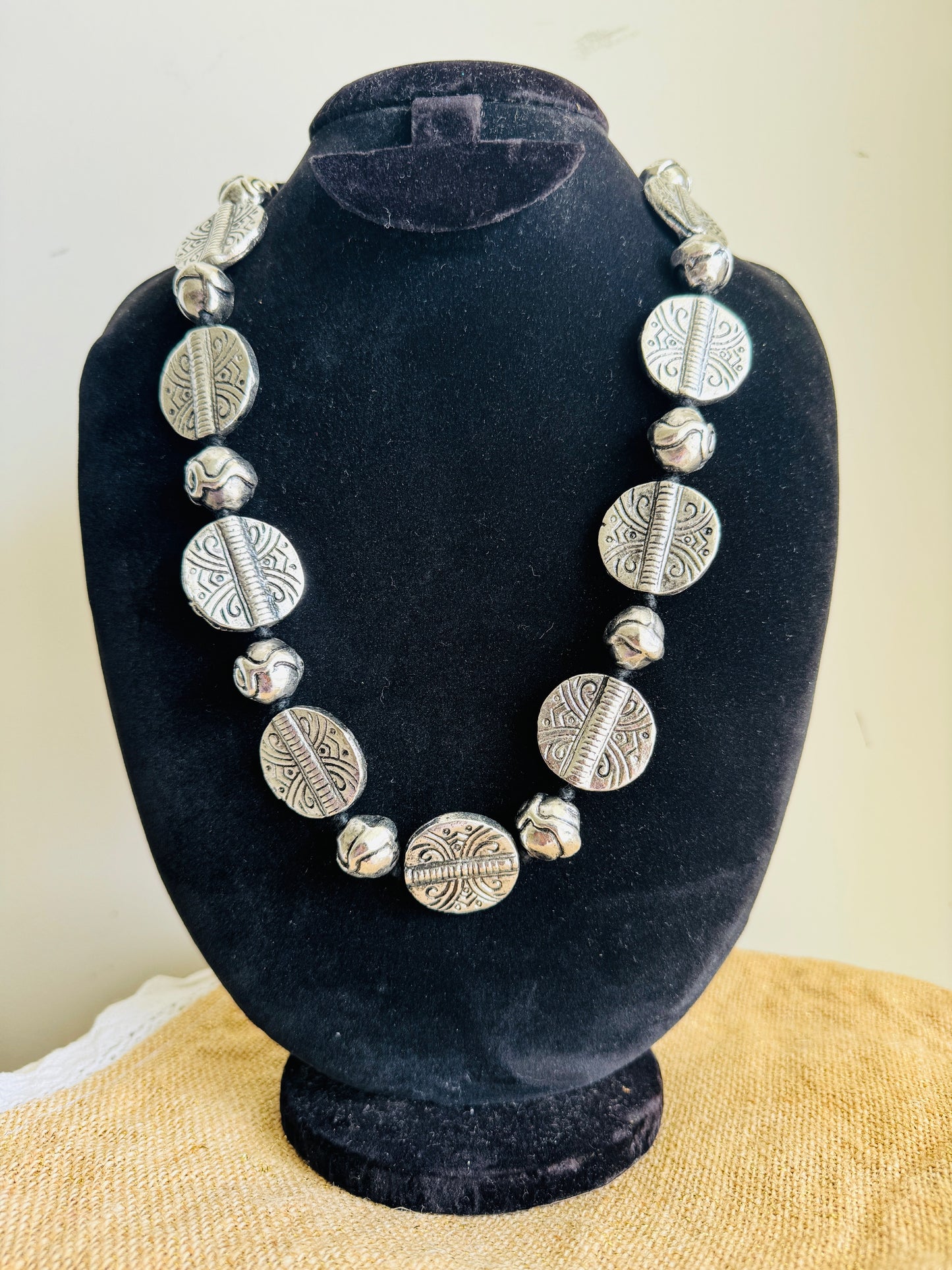 Long adjustable coin necklace  - Silver
