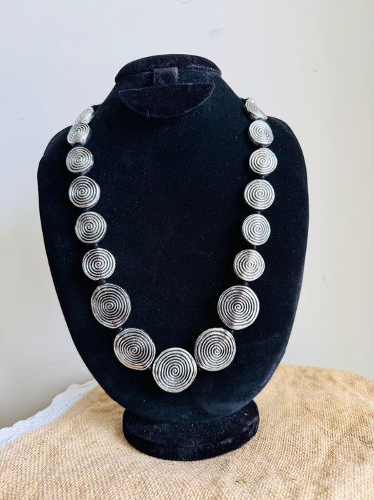 Spiral Silver long adjustable necklace