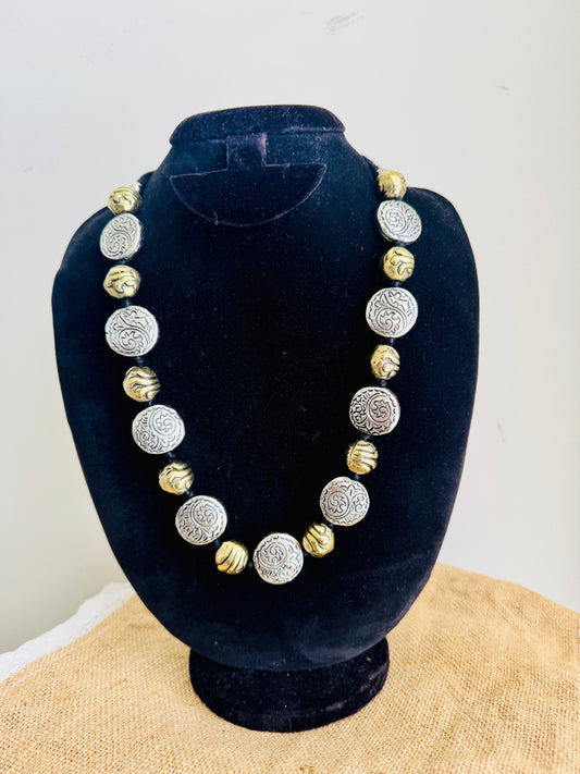 Oxidised Gold-Silver Beads Necklace