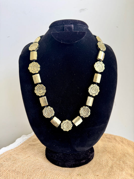 Oxidised Gold Beads Necklace  - Abstract