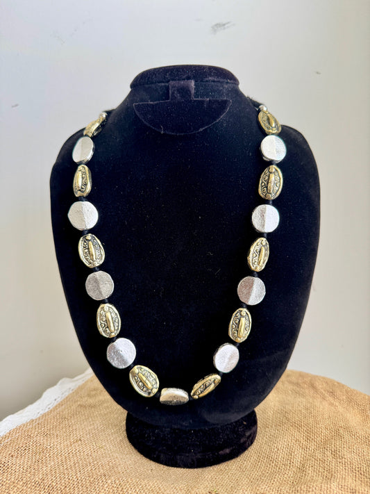 Oxidised Gold Silver Beads Necklace