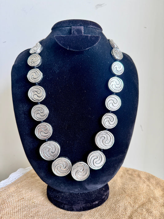 Oxidised Silver Beads Necklace  - Ying Yang design