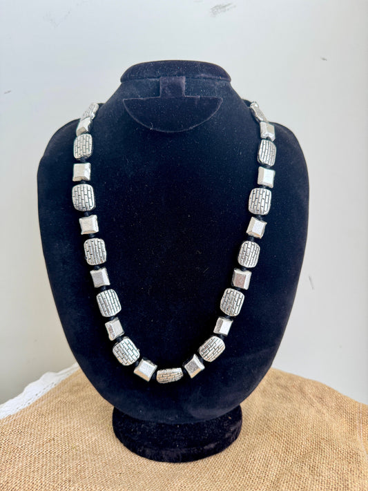 Oxidised Silver Beads Necklace  - Geometrics Silver