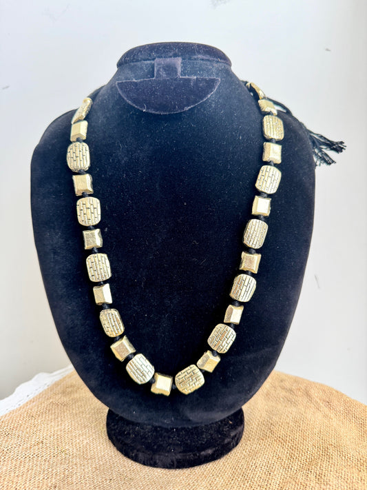 Oxidised Silver Beads Necklace  - Geometrics Gold