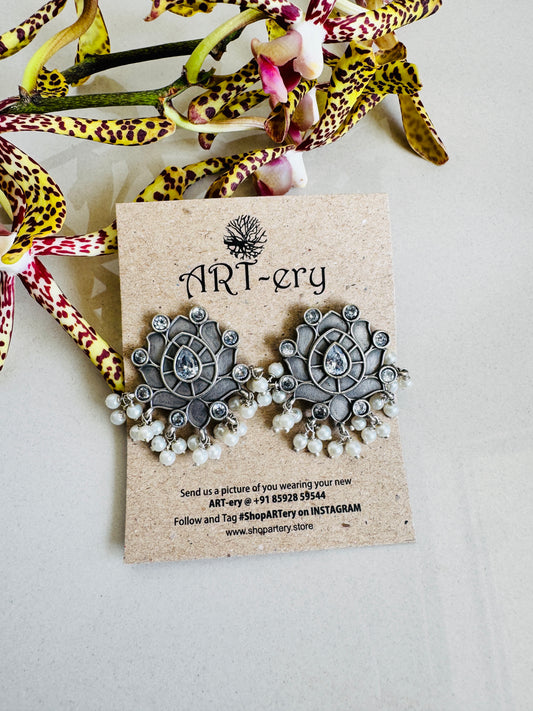 Oxidised silver earrings - stones and beads