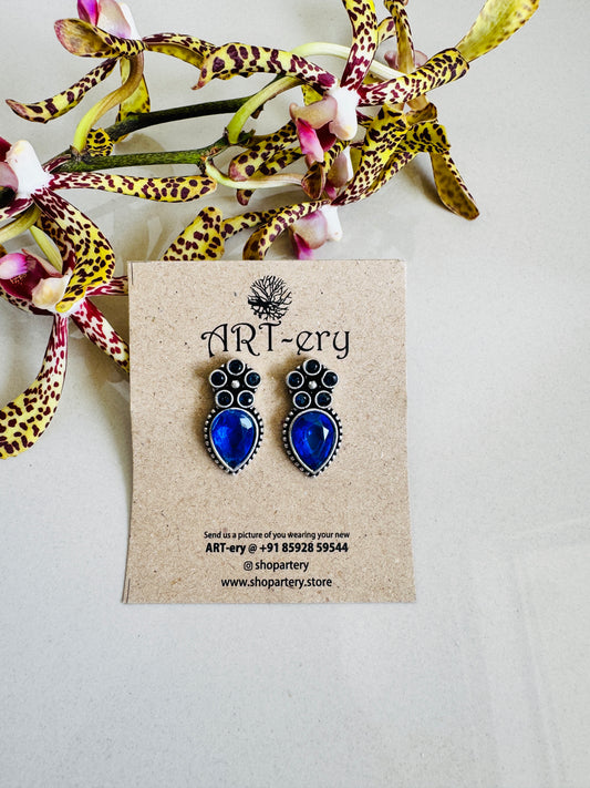Oxidised silver earrings - blue multi-stone