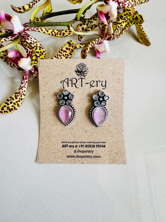 Oxidised silver earrings - pink
