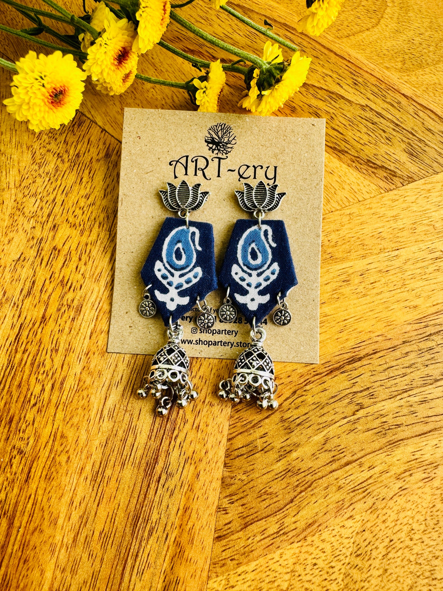Handcrafted Fabric Statement Earrings | Boho Ethnic Earrings for Women - Lotus jhumka and printed