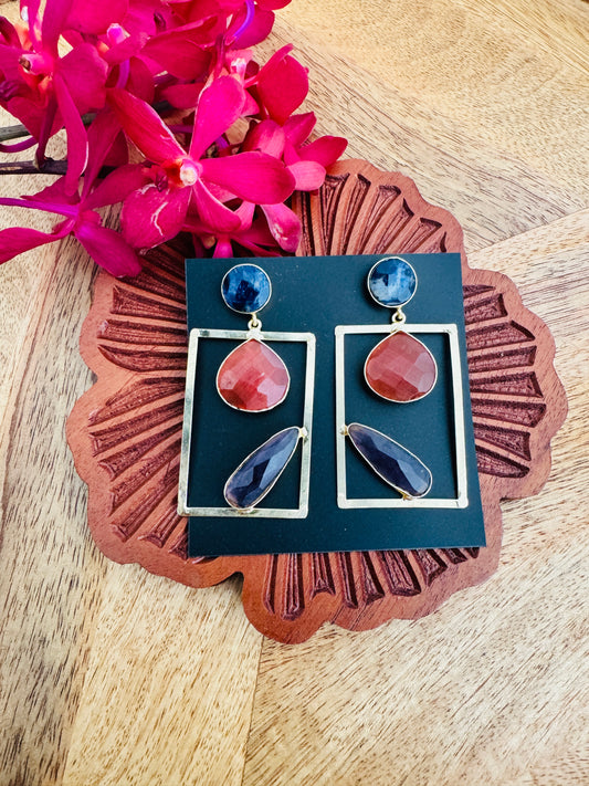 Brass earrings with Natural Stones - Frames of Elegance
