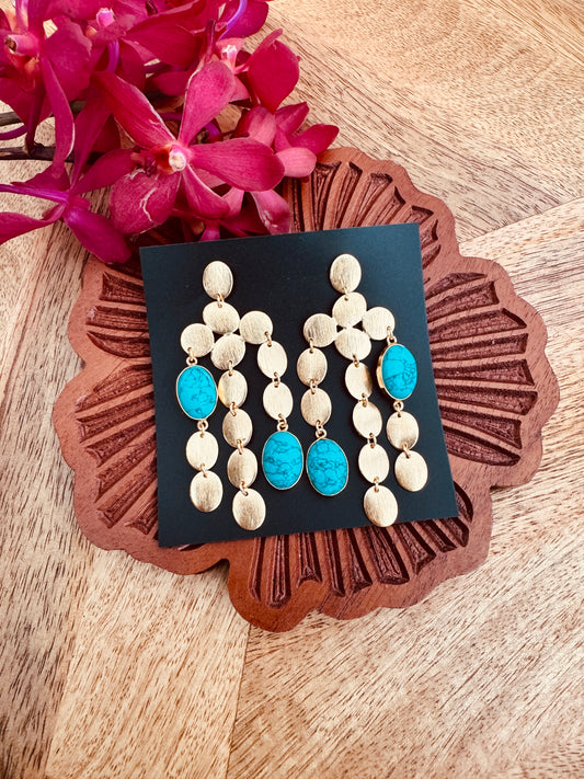 Brass earrings - Dancing textured circles and stones