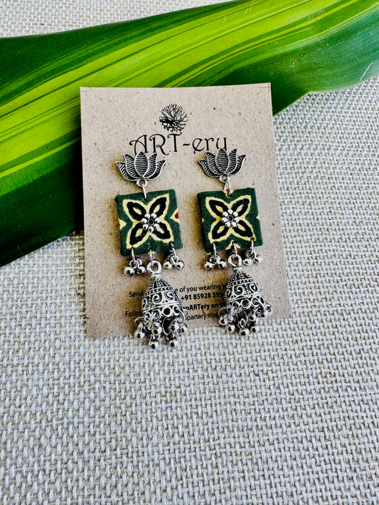 Fabric earrings lightweight earrings - Green