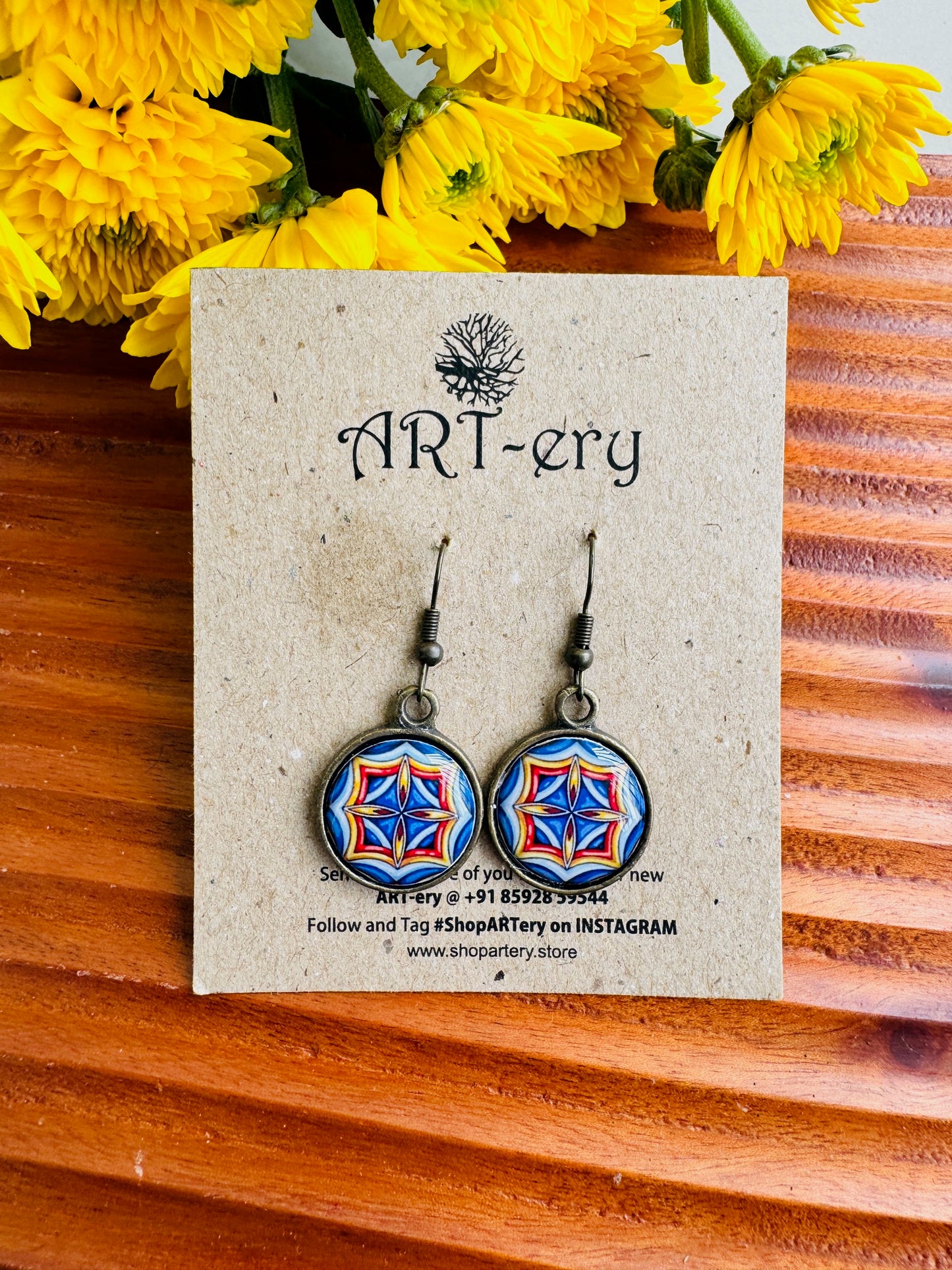 Mandala Earrings - Blue and Orange