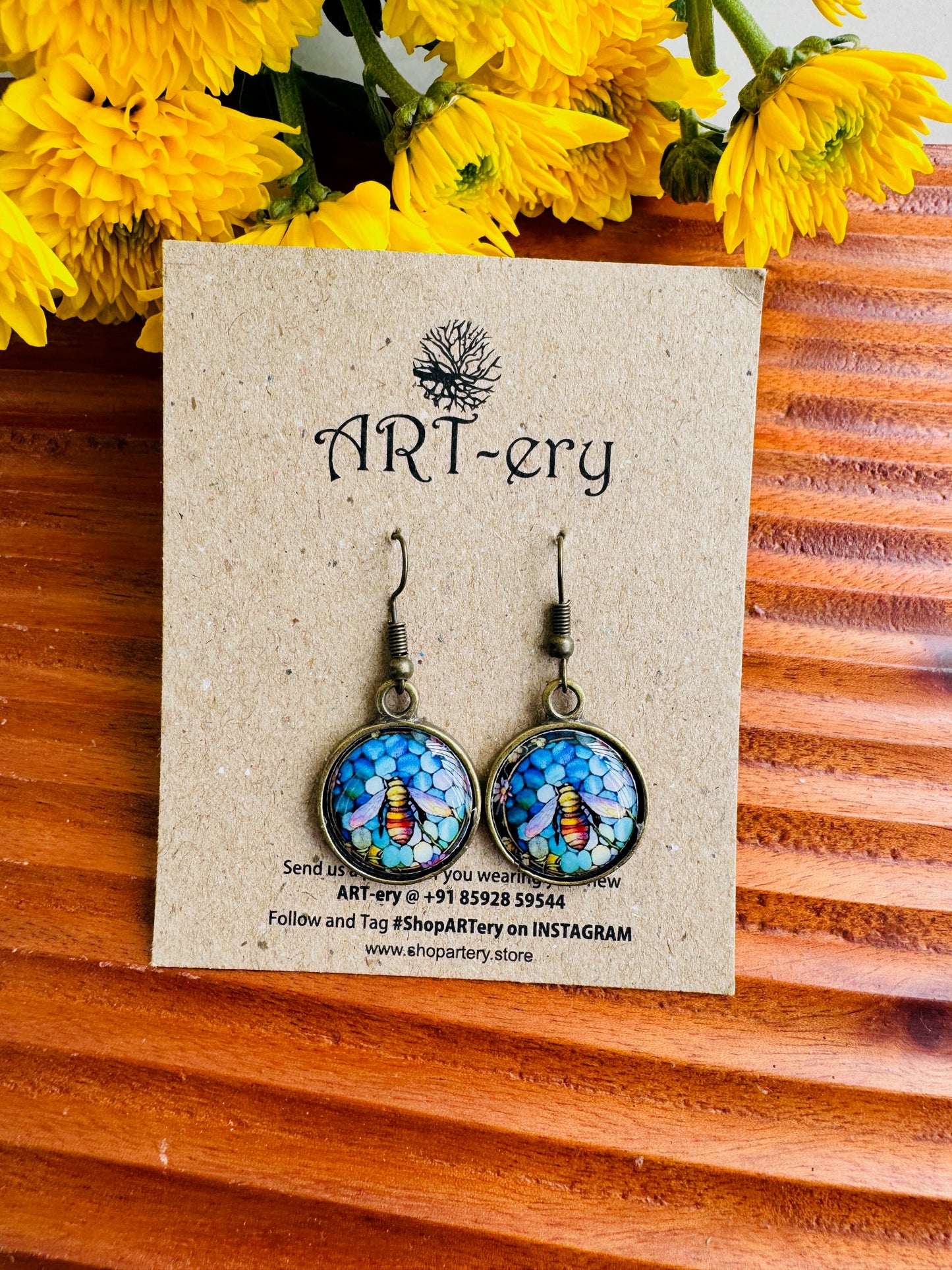 Mandala Earrings  - Blue Bee