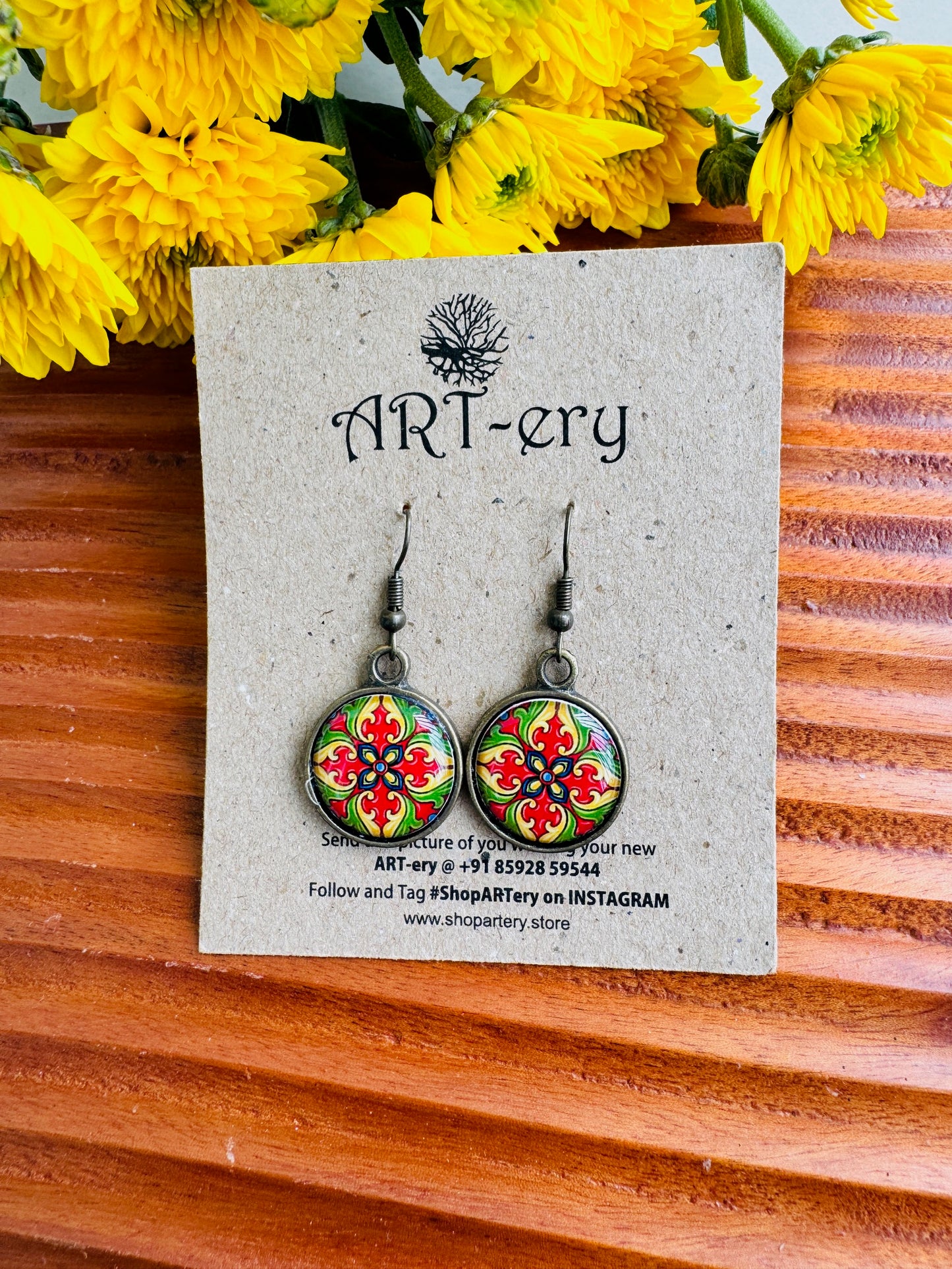 Mandala Earrings - Red and Green