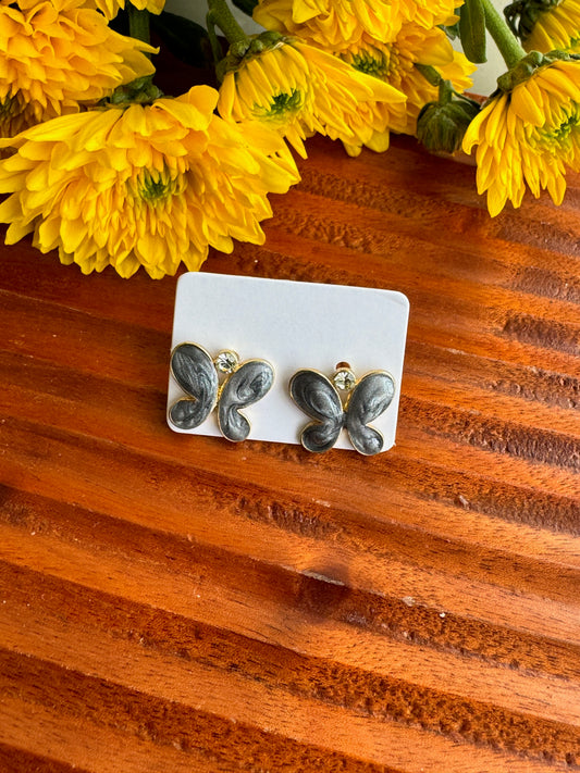 Grey butterfly ear stud