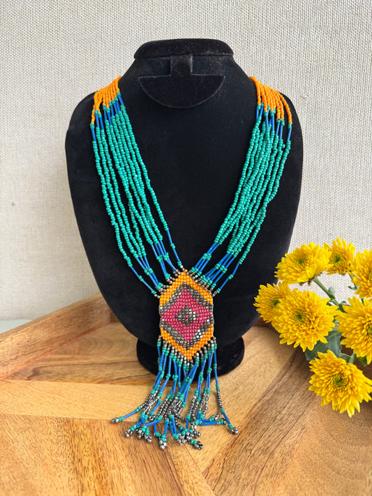 Multi-layer necklace with small beads - Multicoloured