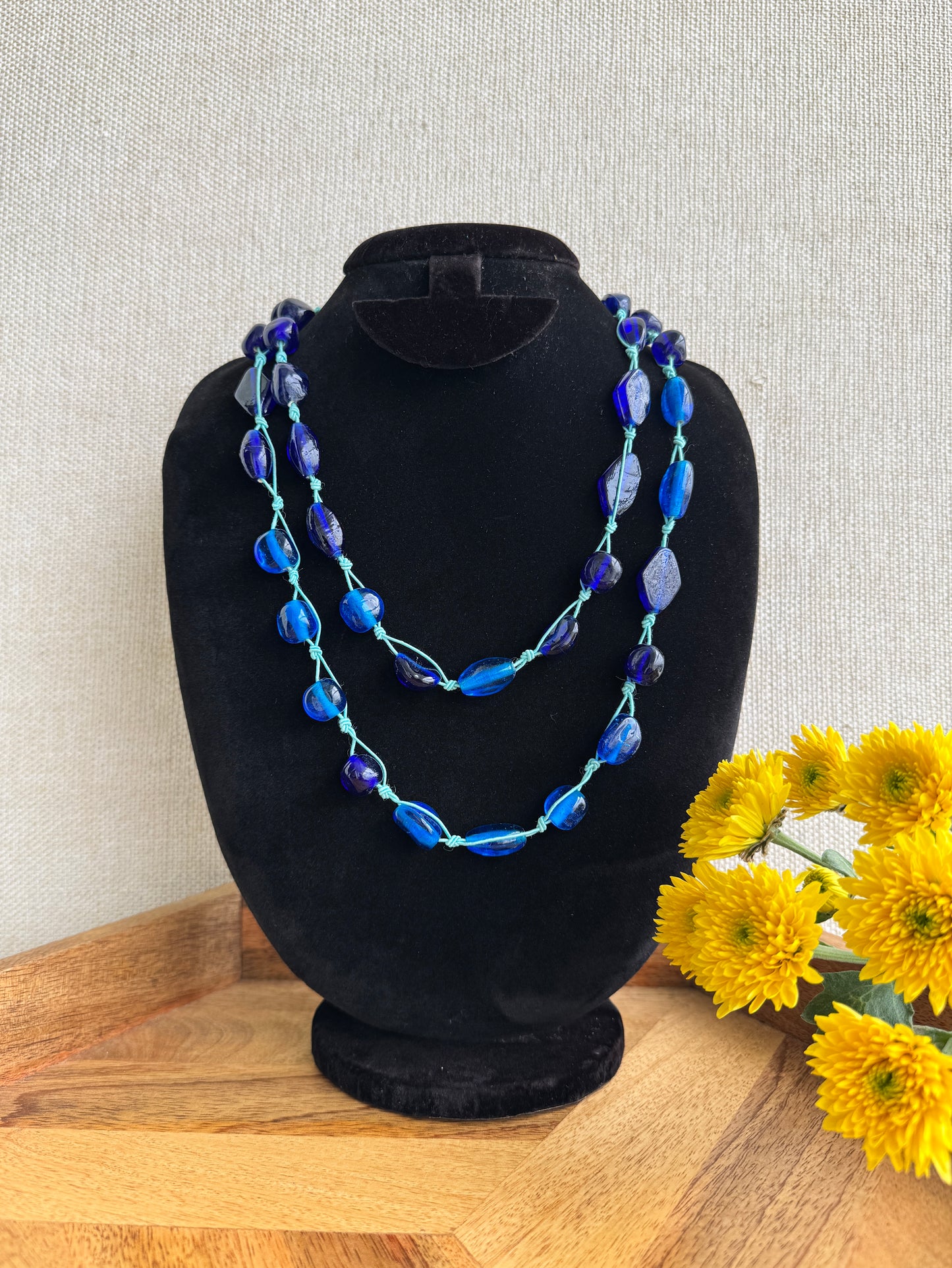 Blue big beaded necklace