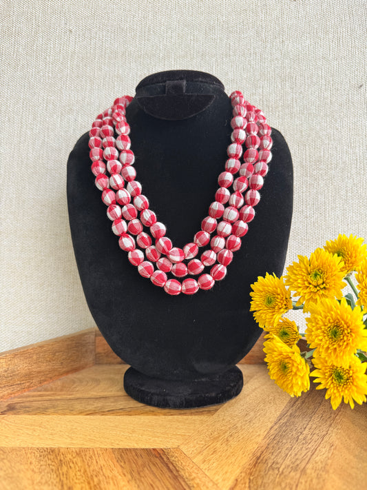 Fabric Necklace - Red and White