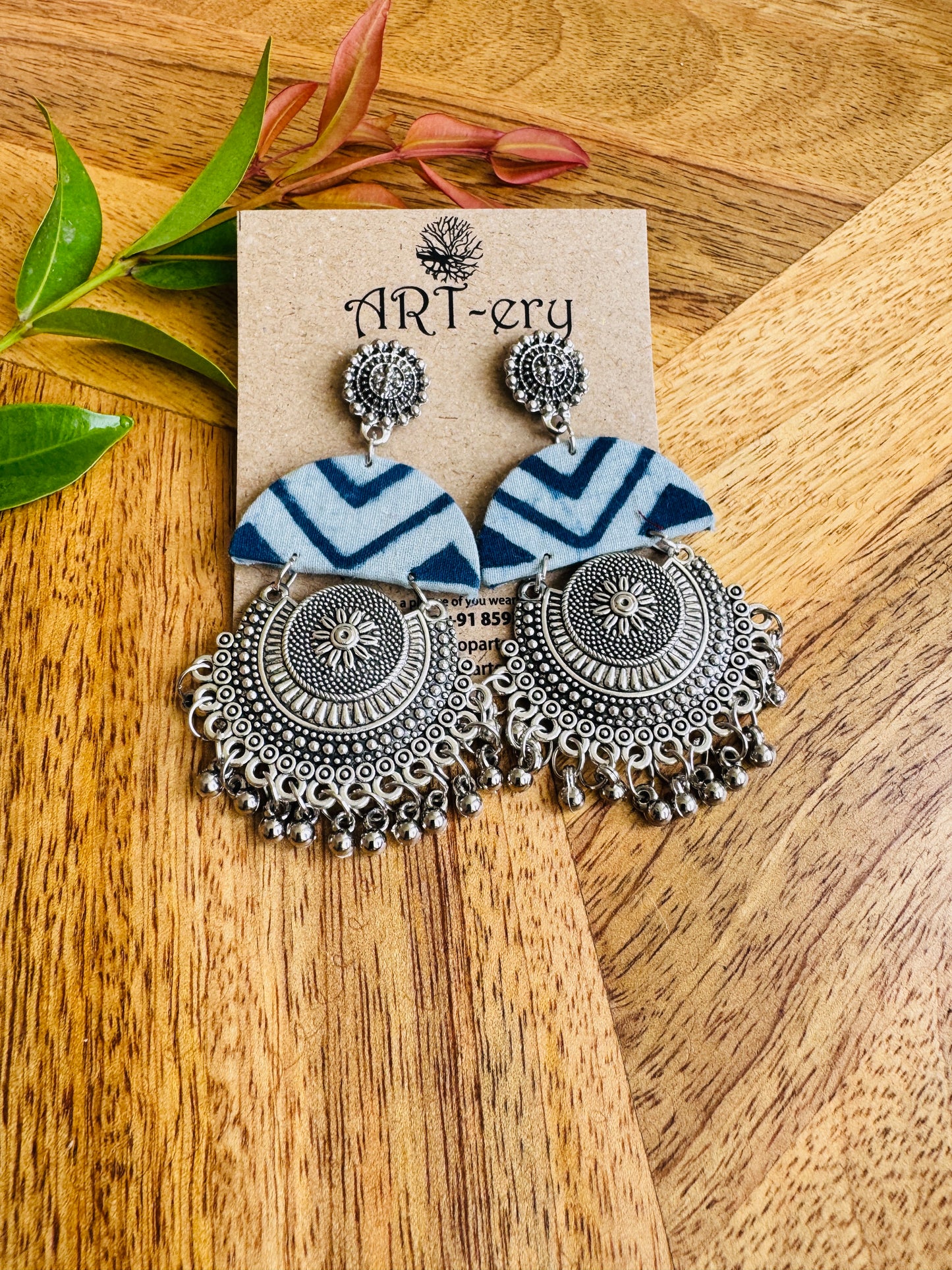 Lightweight Handmade Statement Jewellery - Blue and white dangler